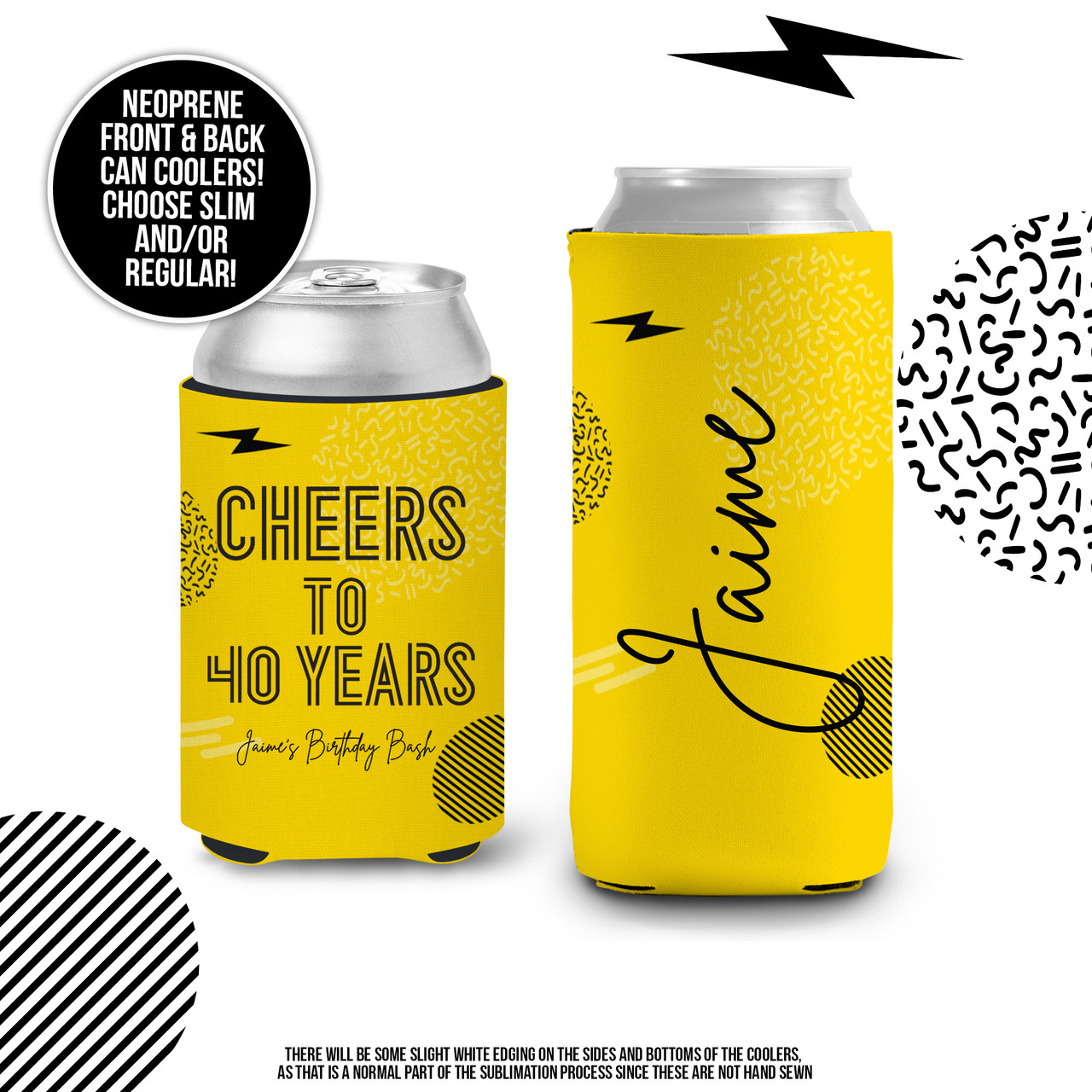 Custom Cheers and Beers Birthday Can Coolers