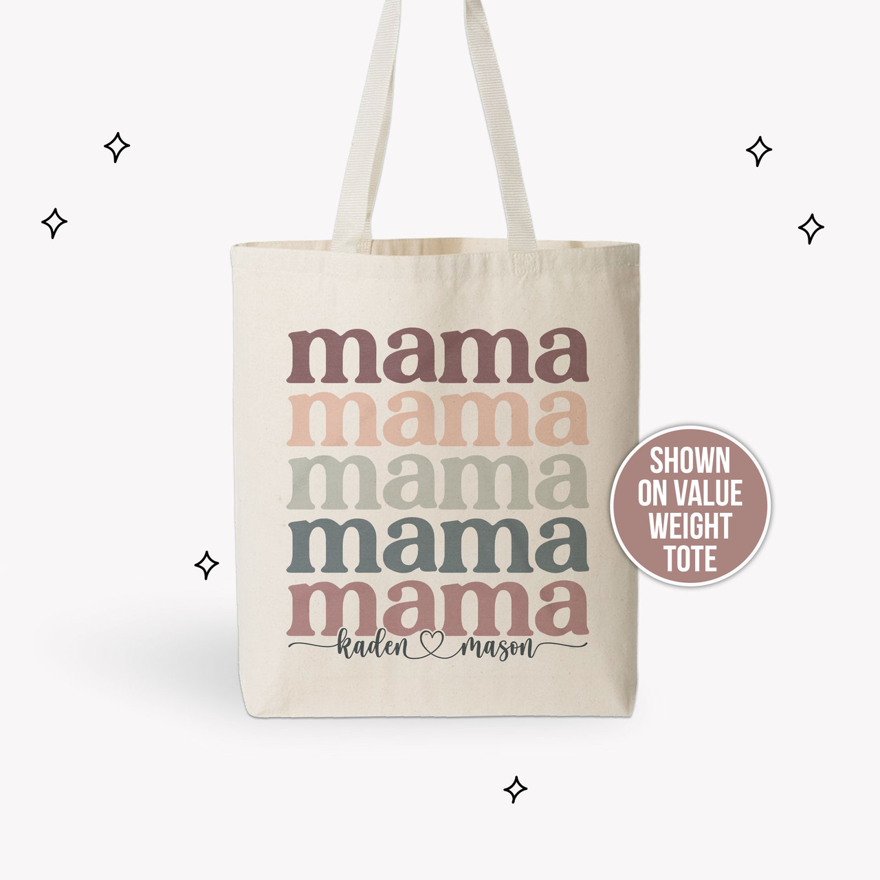 personalized tote bag, colorful mama mama gift bag