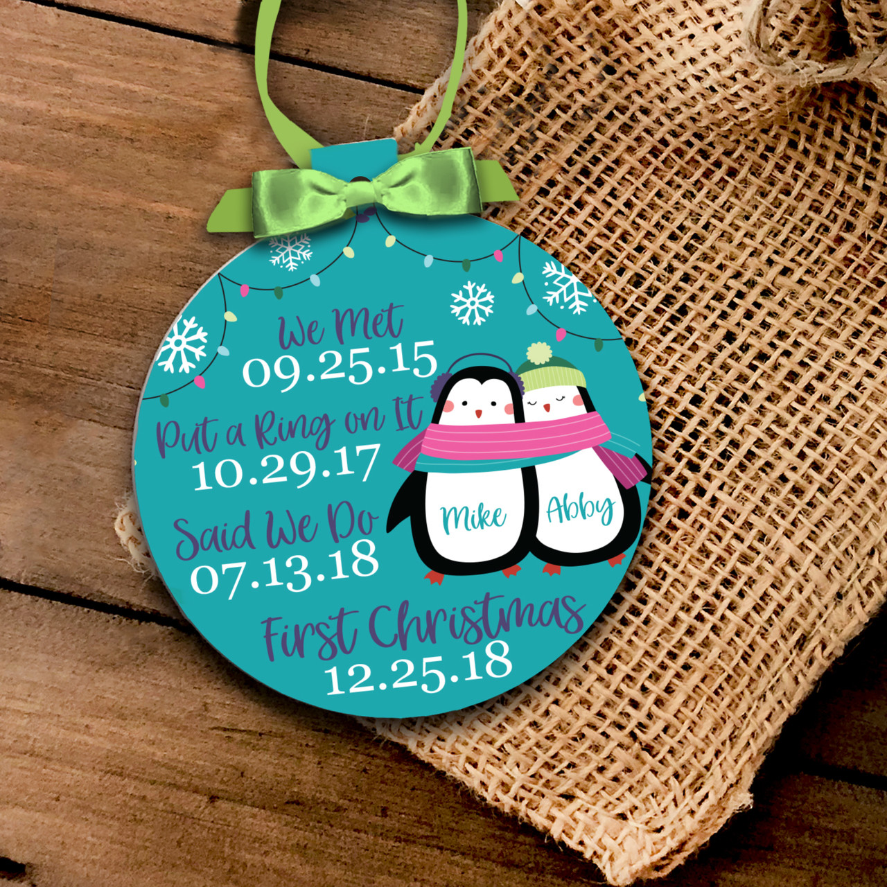 personalized Christmas ornament, couple's first Christmas custom monogram ornament