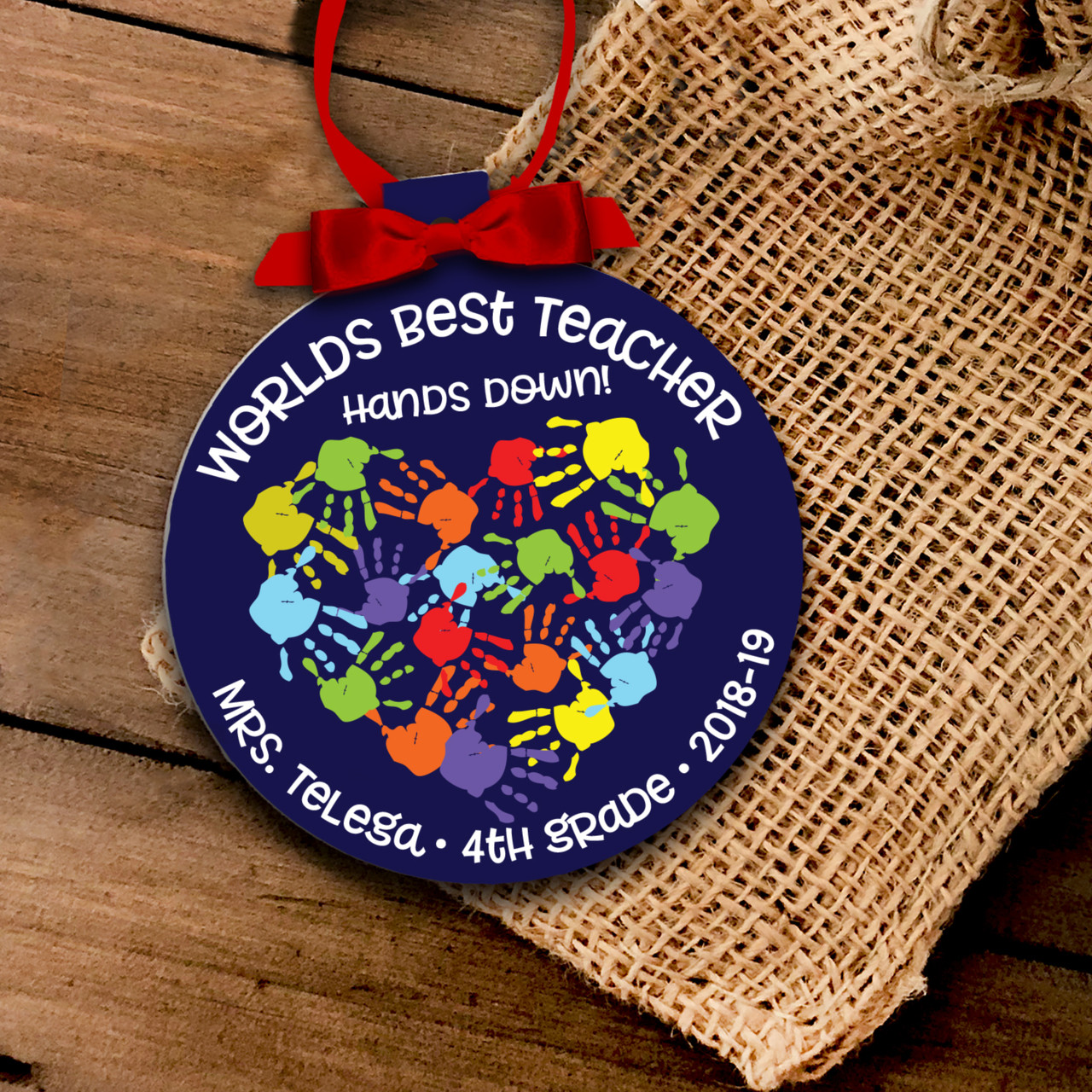 personalized Christmas ornament, worlds best teacher, custom holiday