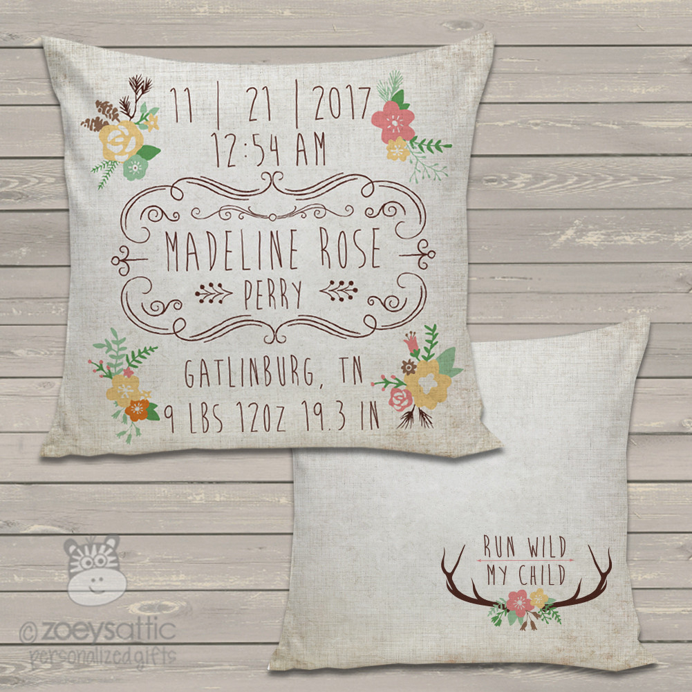 Customized Birth Announcement Pillows Custom Throw Pillow