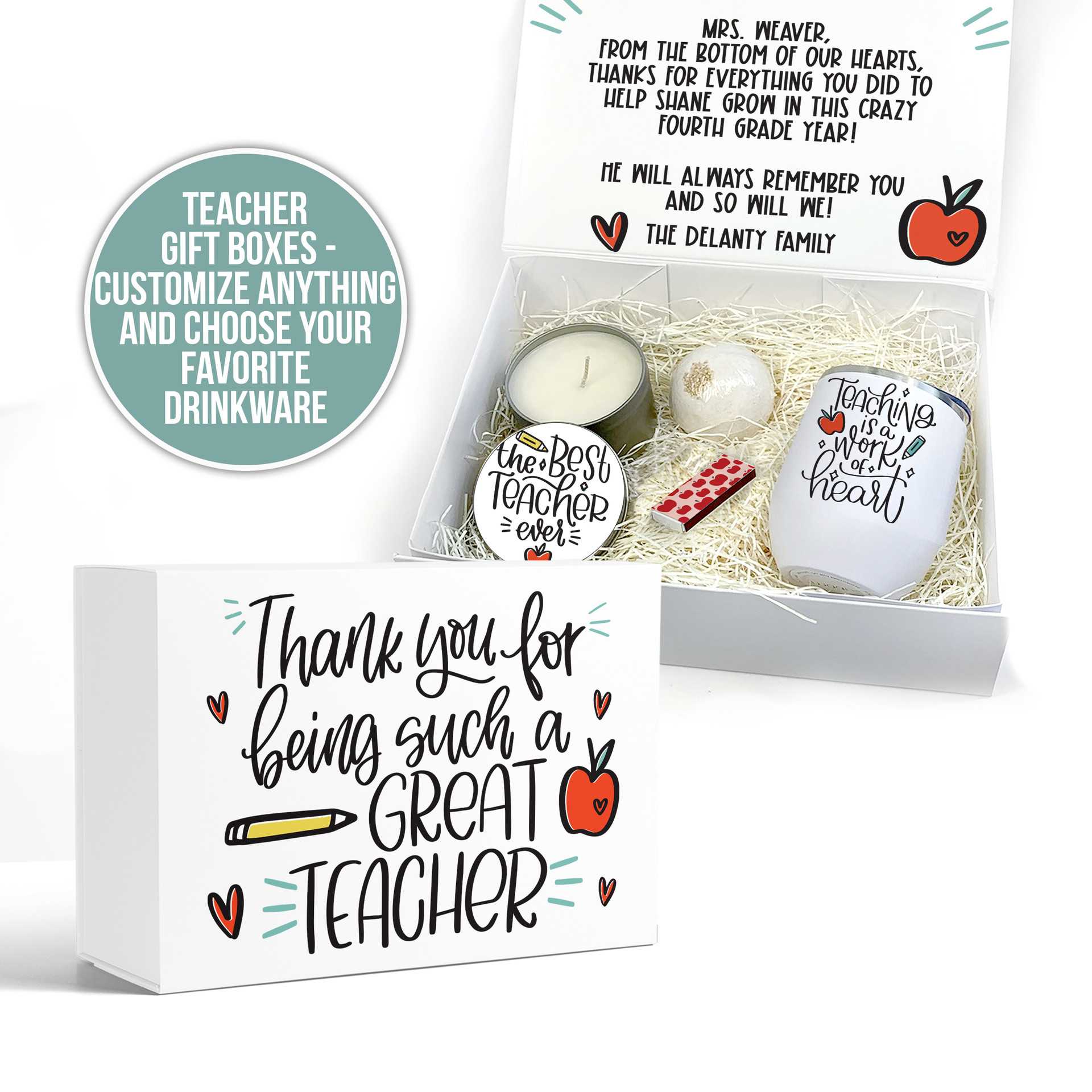 teacher gift, unique thank you gift box with calming candle bath bomb ...