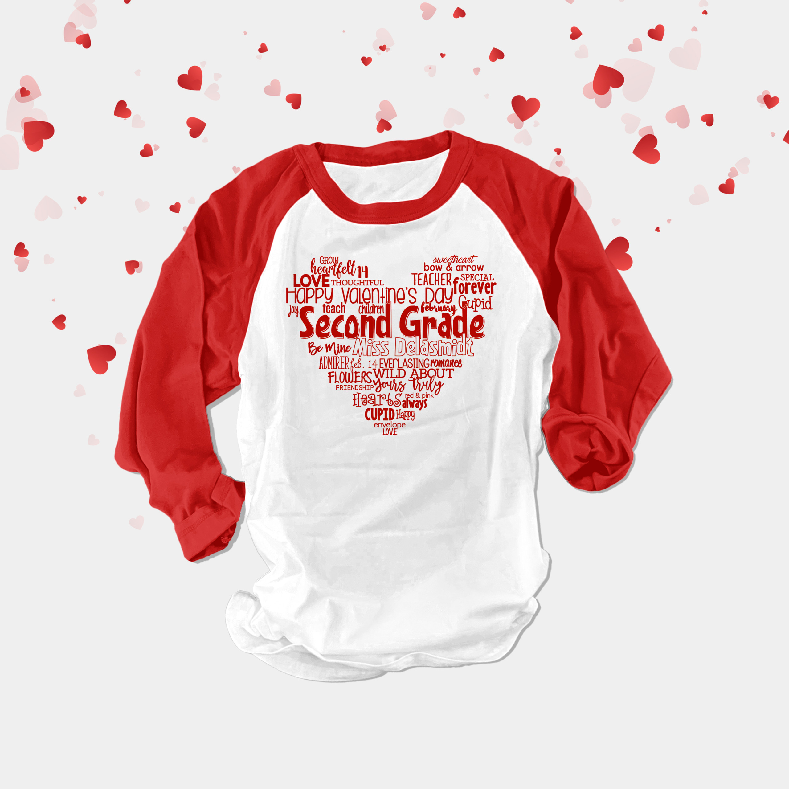 Valentine Teacher Shirt Heart Personalized Unisex Raglan Shirt 8448