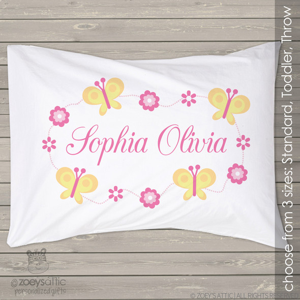 Butterfly and flower personalized pillowcase / pillow