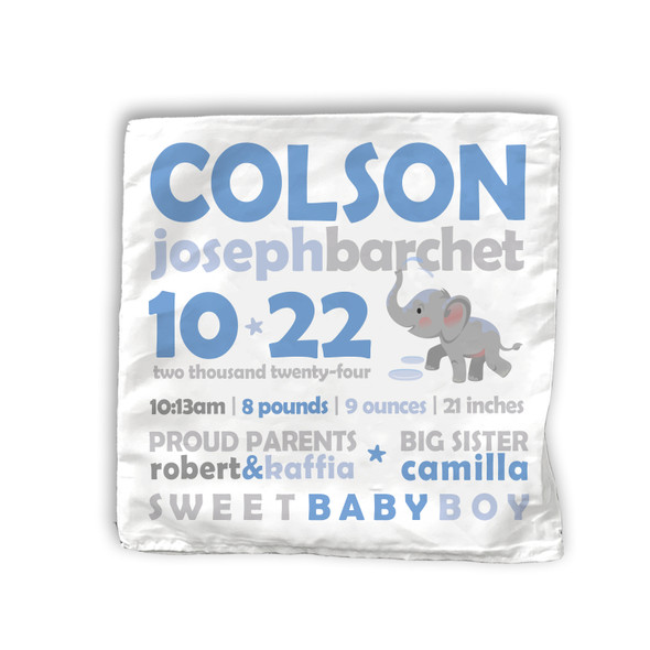 Birth announcement pillow elephant custom throw pillow with pillowcase