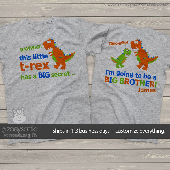 Big brother to be shirt funky dinosaur secret pregnancy announcement Tshirt