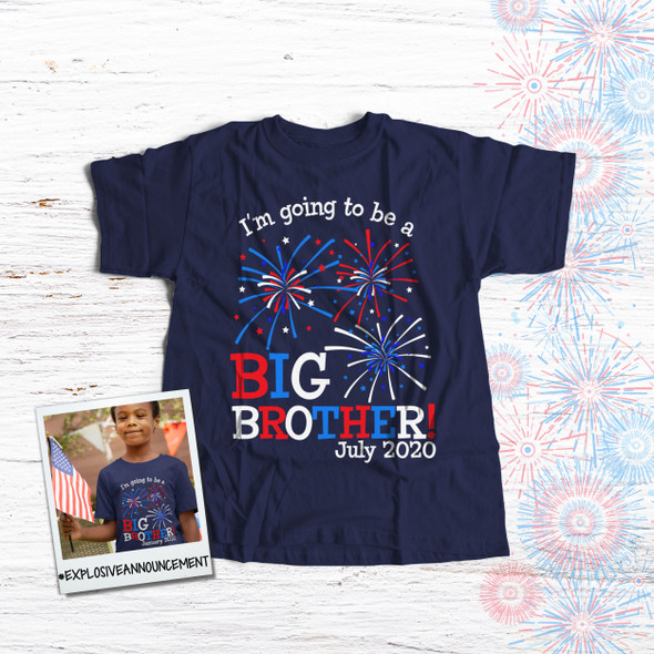 4th of July shirt big brother or big sister to be pregnancy announcement DARK navy Tshirt