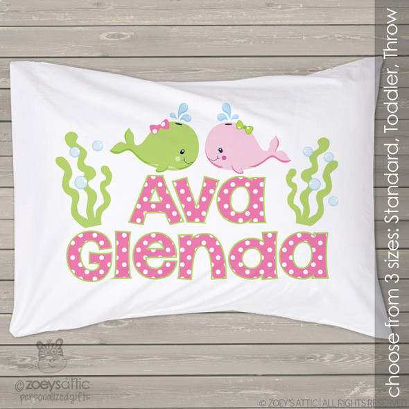 Whales sealife girl personalized pillowcase / pillow