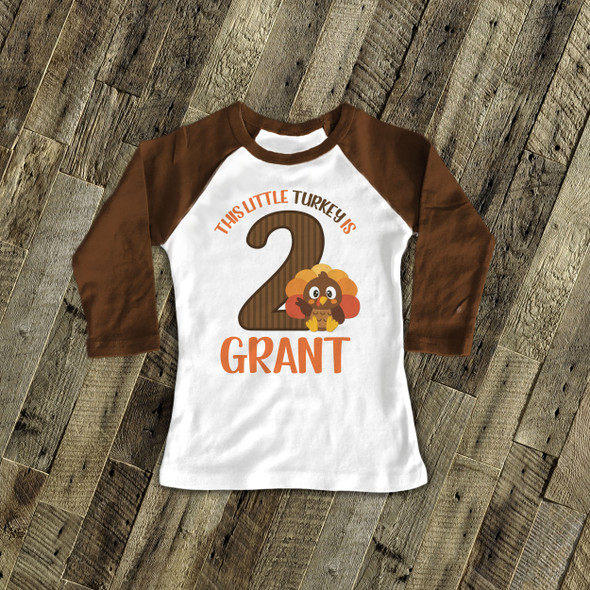 First birthday shirt little turkey 1st (or any) birthday boy personalized raglan Tshirt