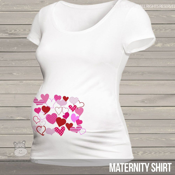 Valentine's Day maternity shirt fun scribble hearts custom womens non-maternity or maternity Tshirt belly print