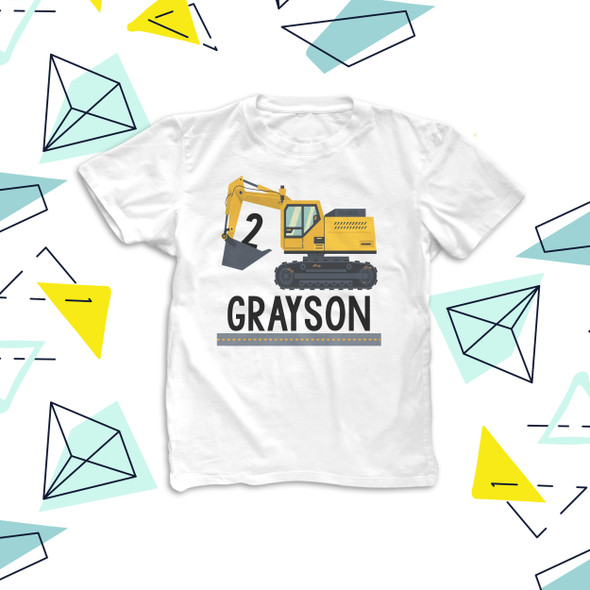 Birthday shirt boy construction excavator personalized Tshirt