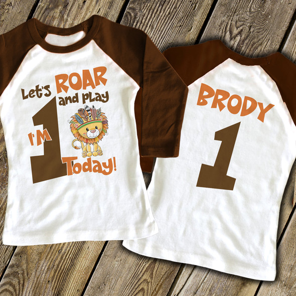 Birthday shirt roarin' cute lion childrens personalized birthday raglan Tshirt