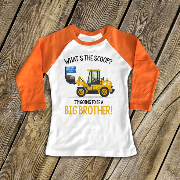 Big brother to be shirt construction what's the scoop pregnancy announcement  raglan shirt