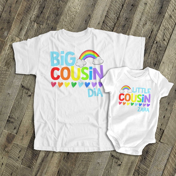 Big sister little sister colorful rainbow and hearts sibling Tshirt and bodysuit set 
