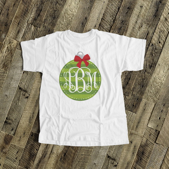 Holiday shirt monogram green Christmas ornament personalized Tshirt