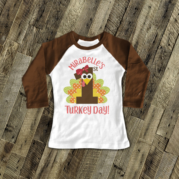 Thanksgiving shirt first turkey day boy or girl personalized 1st Thanksgiving raglan Tshirt