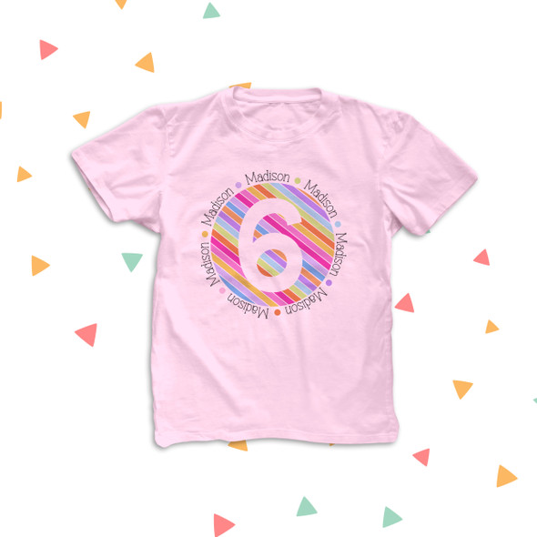 Birthday shirt girl rainbow stripes personalized Tshirt