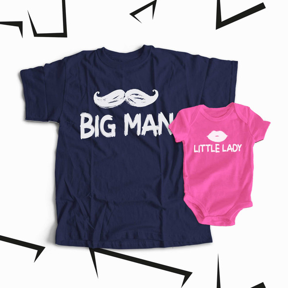 Mustache big man little lady DARK shirt gift set