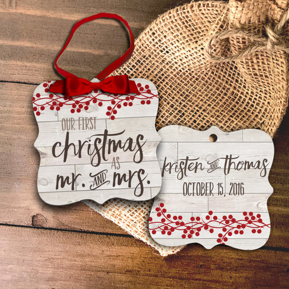 First Christmas mr and mrs rustic ornament