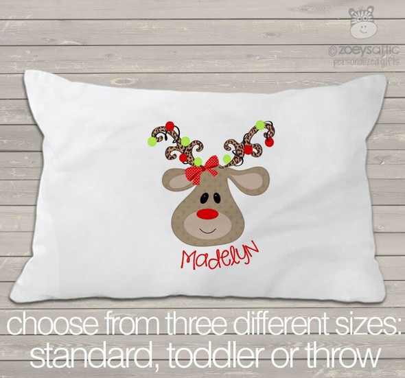 Christmas reindeer girl personalized pillowcase / pillow