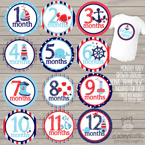 Monthly baby onesie stickers nautical