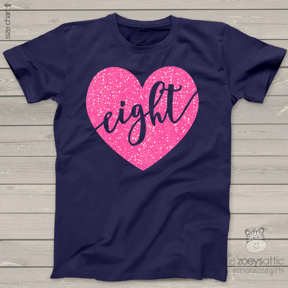 Birthday girl sparkly heart eight or any age DARK shirt