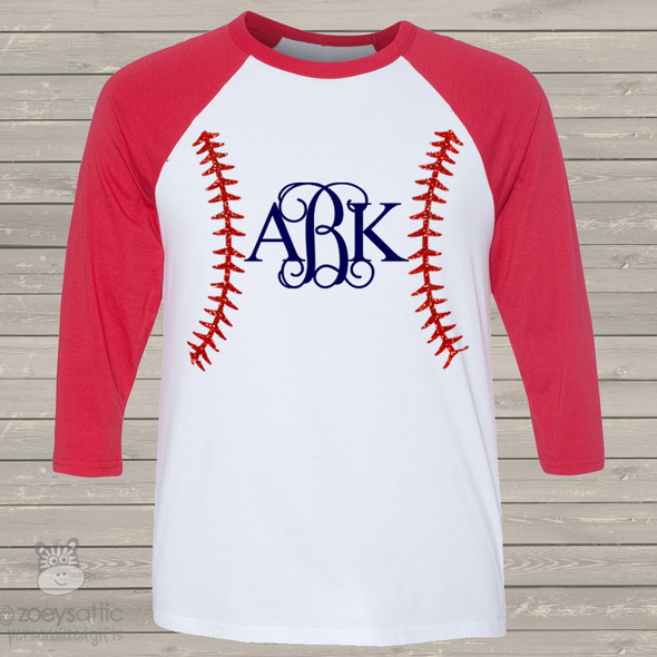 baseball monogram 3/4 length raglan sleeve shirt