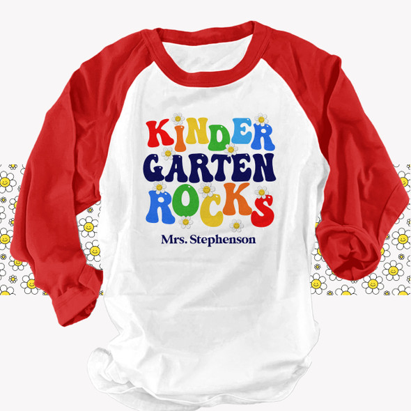 Teacher kindergarten or any grade rocks colorful personalized raglan shirt