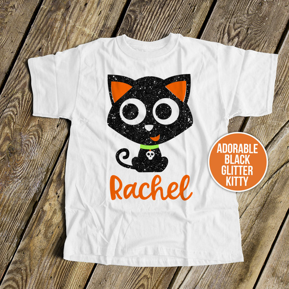 Halloween black cat glitter Tshirt