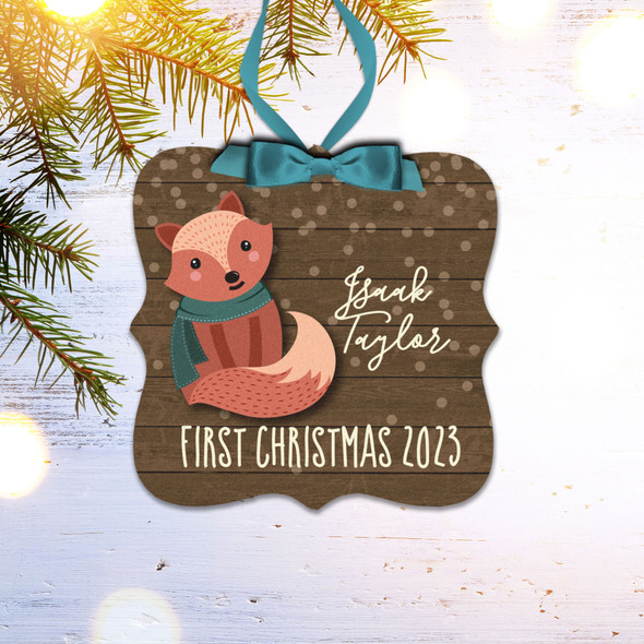 Baby's first Christmas woodland fox boy or girl personalized ornament