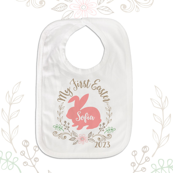 First Easter bunny and wreath personalized bib