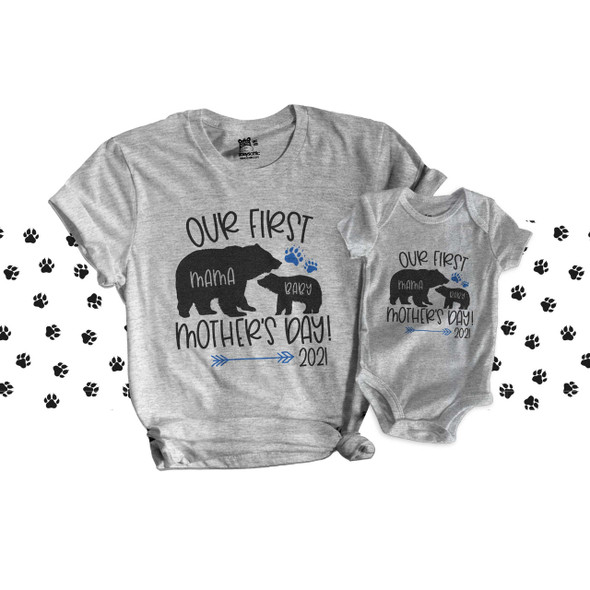 First Mothers Day mama mommy baby bear matching shirt gift set 