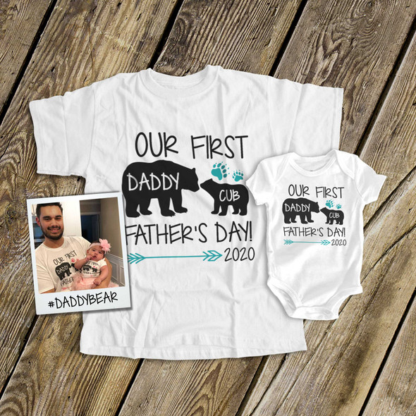 First Fathers Day daddy baby boy bear matching shirt gift set 