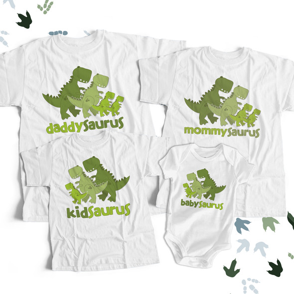 Dinosaur daddy mommy kid baby saurus matching FOUR shirt gift set