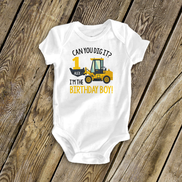 Birthday shirt boy any age excavator can you dig it personalized Tshirt