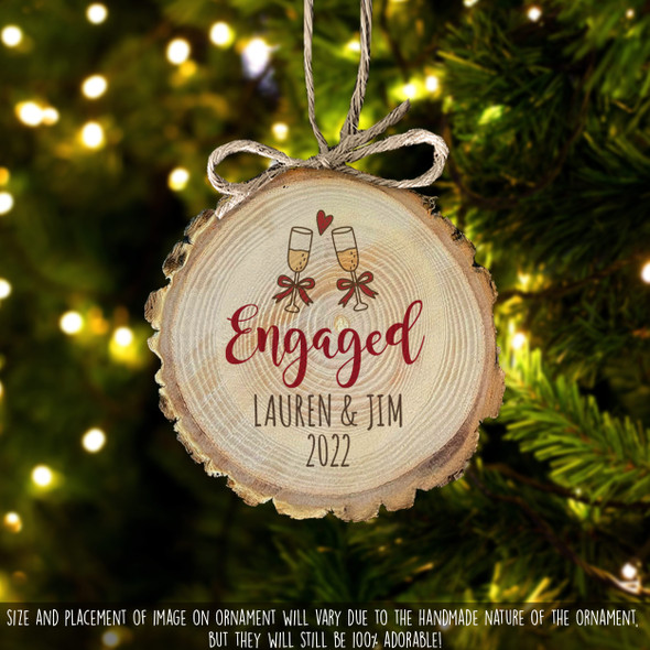  Engagement couple cut wood slice Christmas ornament