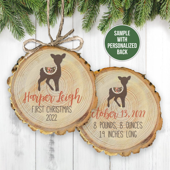 Reindeer First Christmas cut wood slice ornament