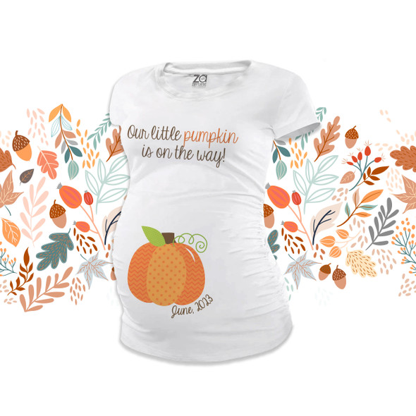 Our little pumpkin is on the way custom maternity or non-maternity Tshirt
