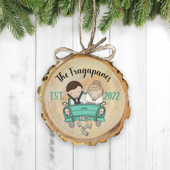  First Christmas just married wood slice ornament