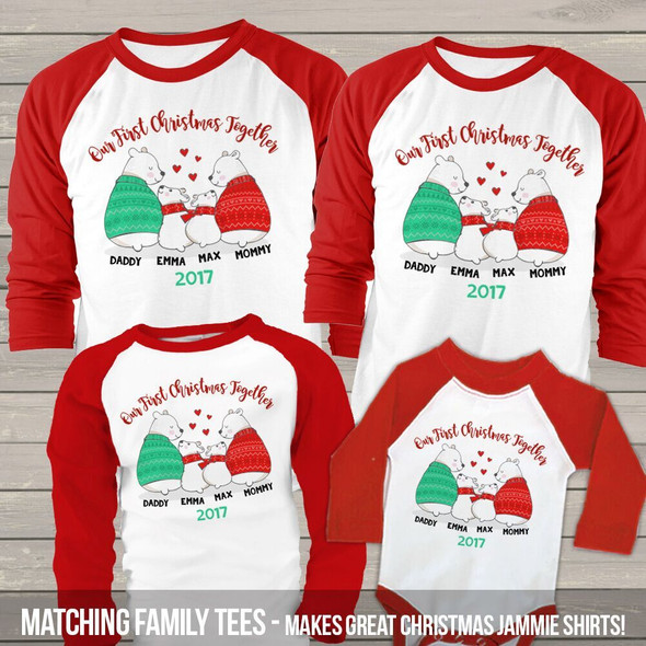 First Christmas together snow bear matching FOUR raglan shirt set