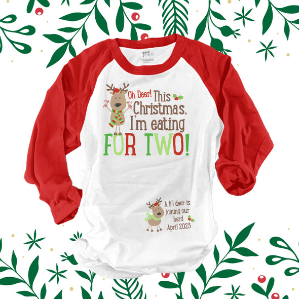  Christmas reindeer eating for two unisex adult raglan shirt
