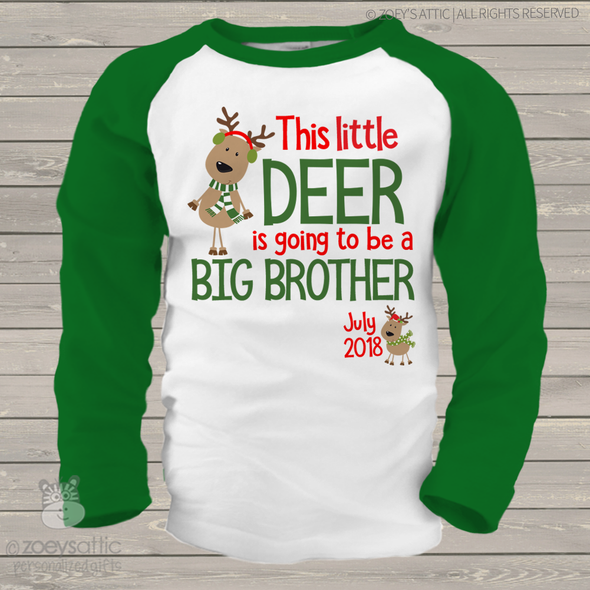 Christmas reindeer big brother to be raglan shirt