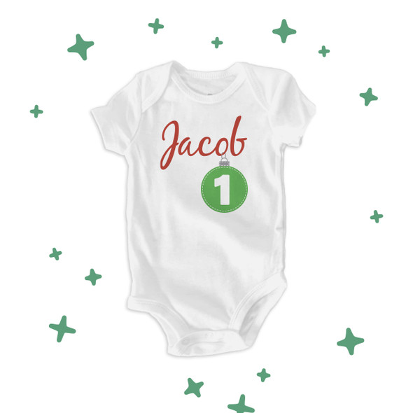 First birthday Christmas ornament personalized bodysuit or Tshirt