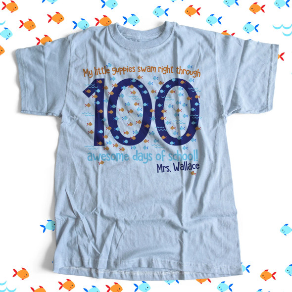  Teacher 100 days guppies Tshirt 