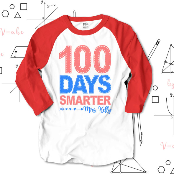 Teacher 100 days smarter faux stitch adult raglan shirt