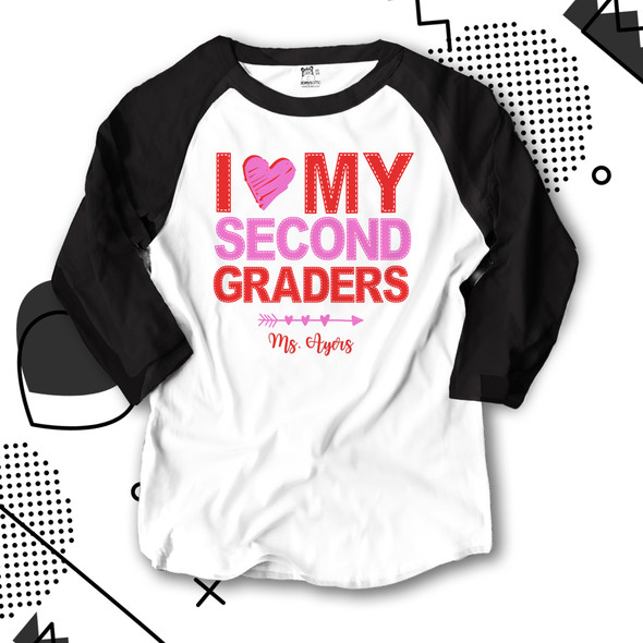 Valentine teacher faux stitch heart my any grade raglan shirt