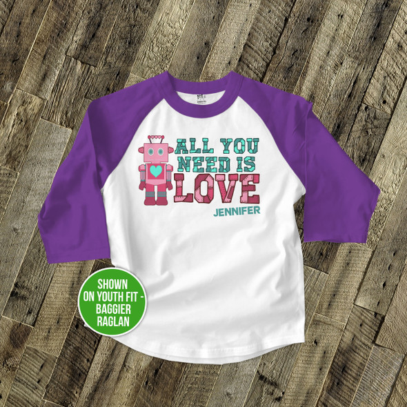  Valentine's Day robot girl personalized raglan shirt 