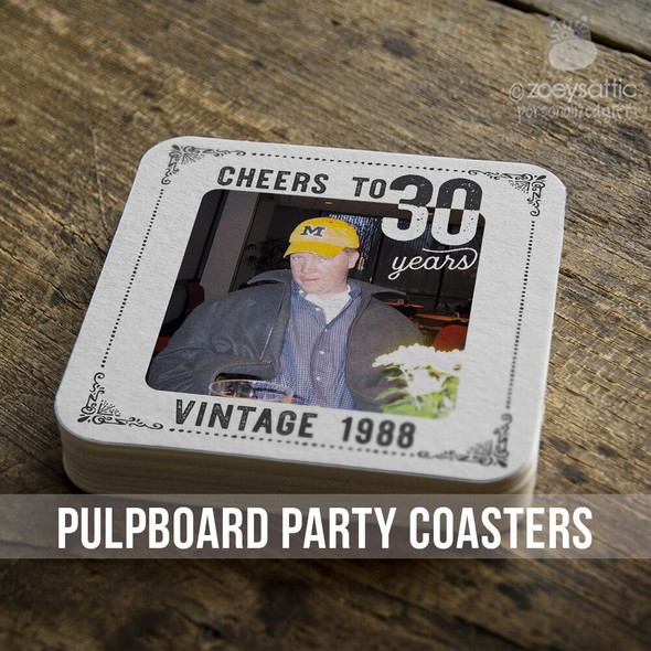30th birthday or any birthday pulpboard custom photo coasters
