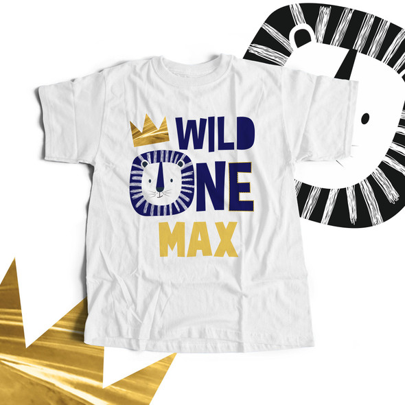 First birthday wild one lion gold crown Tshirt