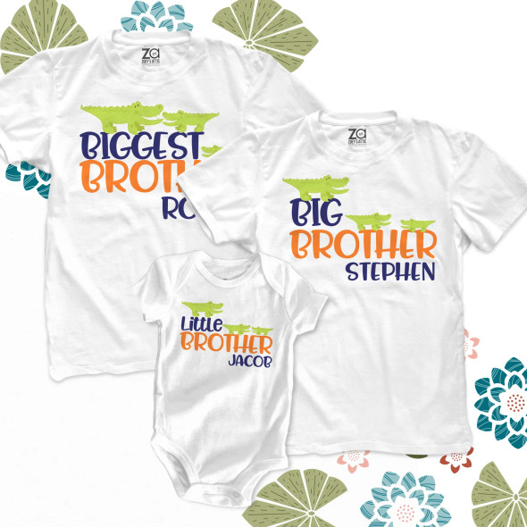 Biggest big and little brother or sister alligator three sibling Tshirt set